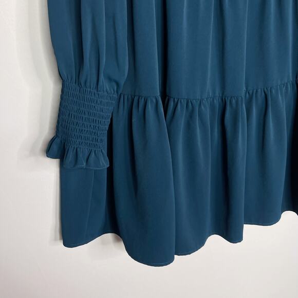 OPT Small Teal Blue Bay VNeck Tiered Long Sleeve Dress Cocktail Smocked Cuffs - Picture 5 of 12